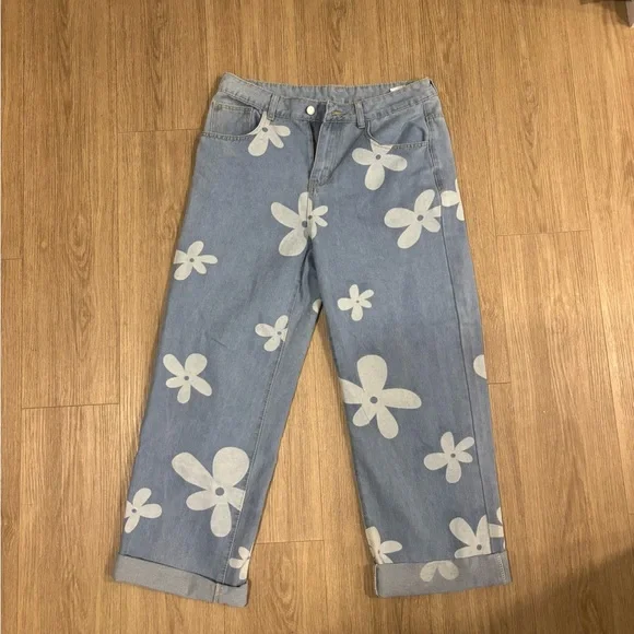 Floral Patterned Blue Jeans - Picture 1 of 4